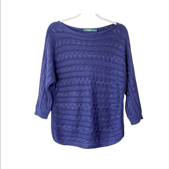 Lauren Ralph Lauren Airy Cable Knit Sweater M Navy Spring Summer Nautical Medium - Picture 1 of 7